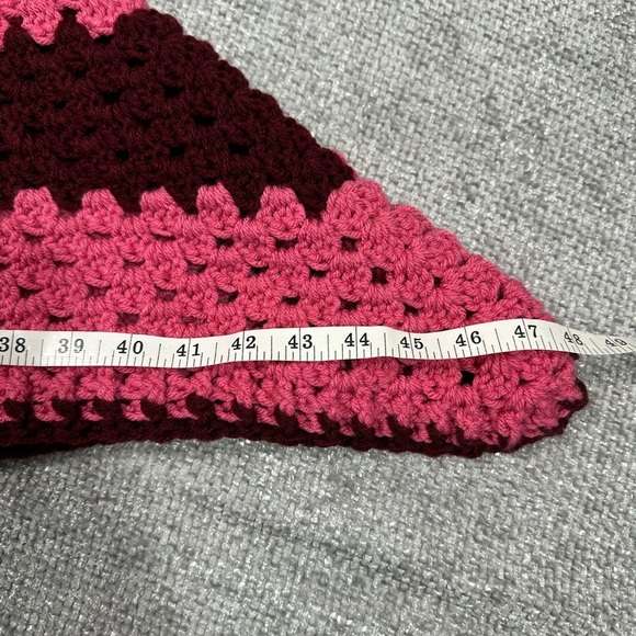 Handmade Chunky‎ Knit Pink Burgundy Crochet Poncho Shawl Boho Granny Cottage - Picture 5 of 10